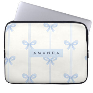 Persoonlijke Coquette Pastel Zachte Blauwe Lint Bo Laptop Sleeve