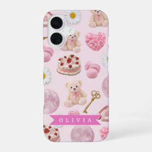 Persoonlijke Coquette Teddybeer Roze Esthetiek iPhone 16 Hoesje