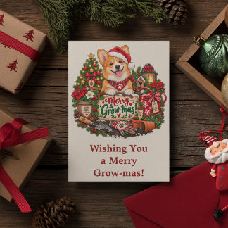Persoonlijke Corgi Kerstkaart, Tuinierliefhebber Feestdagen Kaart