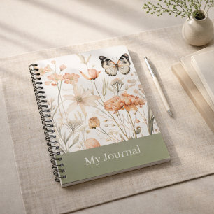 Persoonlijke Cottagecore Bloemen en Vlinder Notitieboek