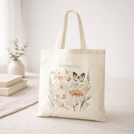 Persoonlijke Cottagecore Wilde Bloem Vlinder Tote Bag
