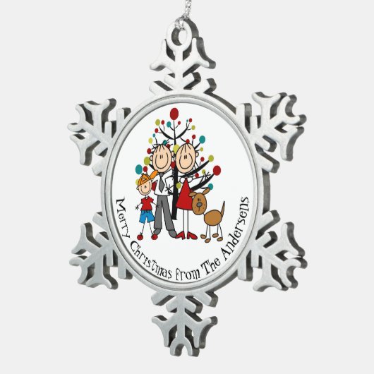 Persoonlijke Couple, Boy, Dog Snowflake Ornament (Rechts)