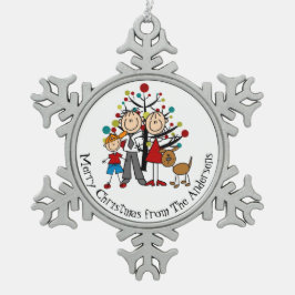 Persoonlijke Couple, Boy, Dog Snowflake Ornament