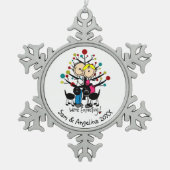 Persoonlijke Couple, Boy, Dog Snowflake Ornament (Voorkant)