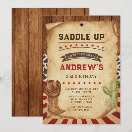 Persoonlijke Cowboy 2e Verjaardag Kaart (Voorkant / Achterkant)
