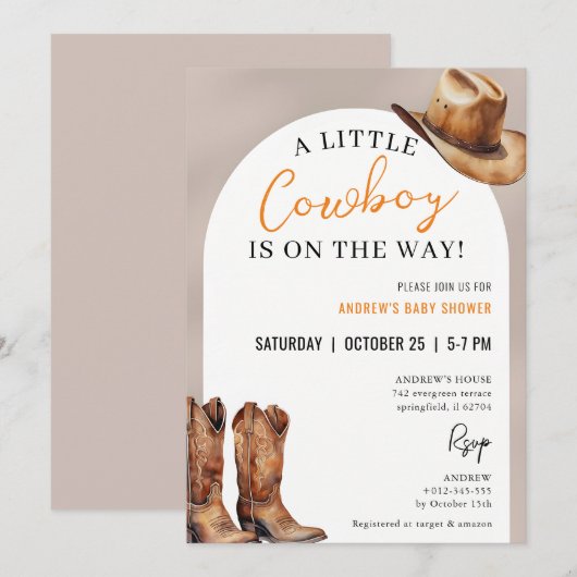Persoonlijke Cowboy Baby shower uitnodiging (Voorkant / Achterkant)