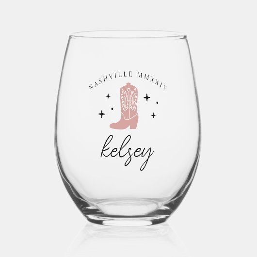 Persoonlijke Cowboylaars Bachelorette-feestje Wijnglas Zonder Voet (Voorkant)