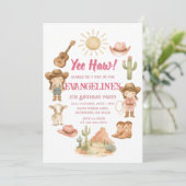 Persoonlijke Cowgirl Roze Retro Verjaardagsfeest Kaart (Staand voorkant)