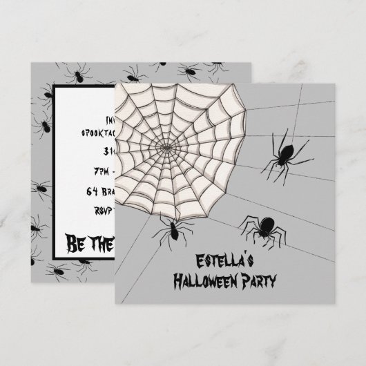 Persoonlijke Creepy Spiders Halloween Invitation Kaart (Voorkant / Achterkant)