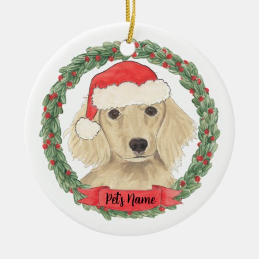 Persoonlijke Crème Kortharige Dachshund Kerstmis Keramisch Ornament (Voorkant)