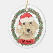 Persoonlijke Crème Kortharige Dachshund Kerstmis Keramisch Ornament (Links)