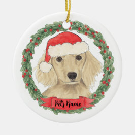 Persoonlijke Crème Langharige Dachshund Kerstmis Keramisch Ornament