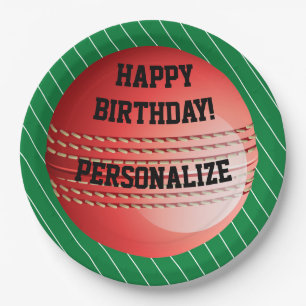 Persoonlijke cricket Ball Happy Birthday Papieren Bordje