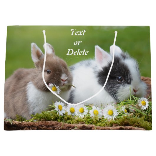 Persoonlijke Cute Baby Bunny Rabbits met Flowers Groot Cadeauzakje (Voorkant)
