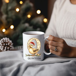 Persoonlijke Cute Baby Eend in Kerstmuts Letter Q Koffiemok