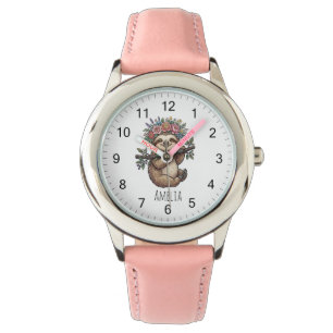 Persoonlijke Cute Bloem Slak met Bloemen Kroon Horloge