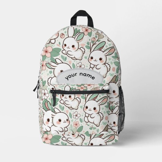 Persoonlijke Cute Bunny & Bloemmotief Kinderen Rug Bedrukte Rugzak (Voorkant)