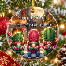 Persoonlijke Cute Cactus Familie Kerst Ornament
