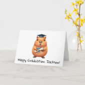 Persoonlijke Cute Capybara Afstudeer Kaart (Gele Bloem)
