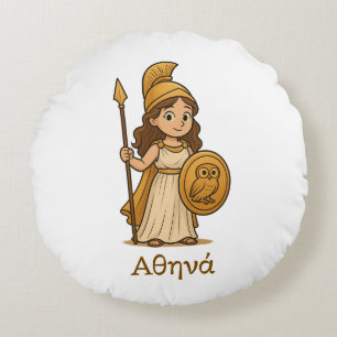 Persoonlijke Cute Cartoon Athena Griekse Godin Rond Kussen