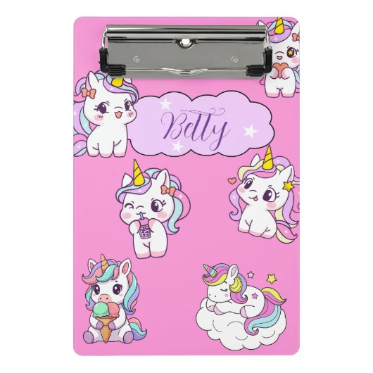 Persoonlijke Cute Eenhoorn Mini Klembord (Voorkant)