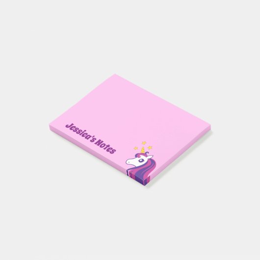 Persoonlijke cute eenhoorn roze Post-it® notities Notes (Schuin)