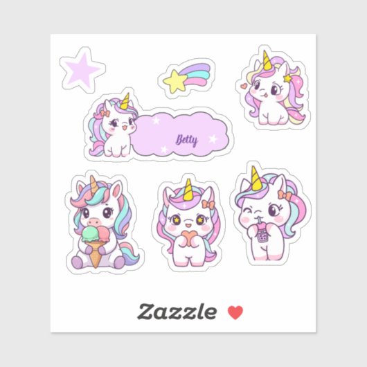 Persoonlijke Cute Eenhoorn Sticker (Vel)