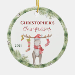 Persoonlijke Cute Eland Baby Eerste Kerstmis Keramisch Ornament
