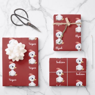 Persoonlijke Cute Festive Kerstgans Eend Inpakpapier Vel