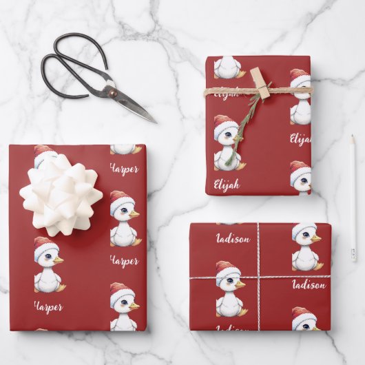 Persoonlijke Cute Festive Kerstgans Eend Inpakpapier Vel (Voorkant)
