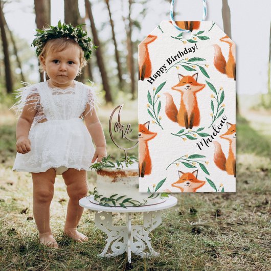 Persoonlijke Cute Fox bos verjaardag Cadeaulabel