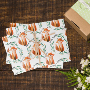 Persoonlijke Cute Fox bos verjaardag Inpakpapier Vel