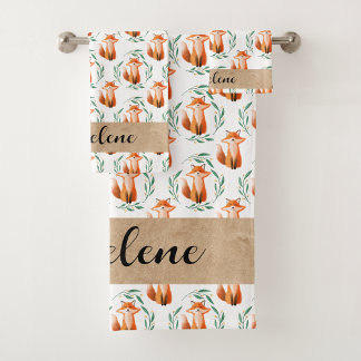 Persoonlijke Cute Fox bosbadkamer Bad Handdoek
