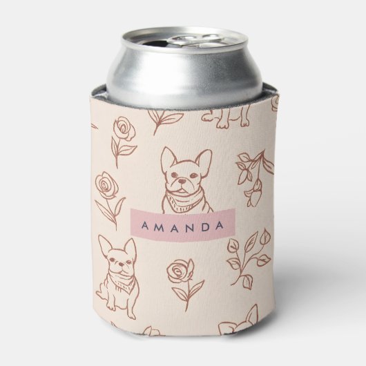 Persoonlijke Cute Franse Bulldog Bloemmotief Blikjeskoeler (Blikje Voorkant)