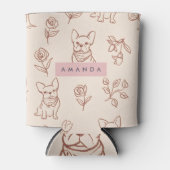 Persoonlijke Cute Franse Bulldog Bloemmotief Blikjeskoeler (Voorkant)