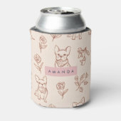 Persoonlijke Cute Franse Bulldog Bloemmotief Blikjeskoeler (Blikje Achterkant)