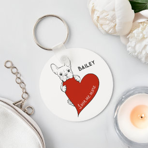 Persoonlijke Cute Franse Bulldog met een Rode Hart Sleutelhanger