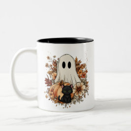 Persoonlijke Cute Geest en Zwarte Kat Herfst Mok
