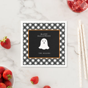 Persoonlijke Cute Geest Gingham Halloween Papier Servet