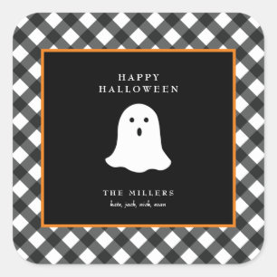 Persoonlijke Cute Geest Halloween Gingham Vierkant Vierkante Sticker