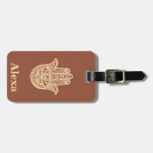 Persoonlijke Cute geluks Hamsa hand terracotta Gou Bagagelabel (Voorkant horizontaal)