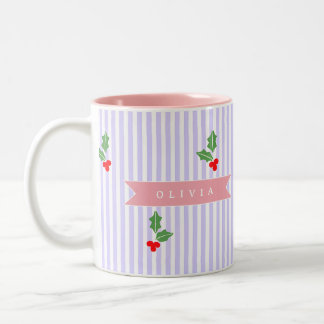 Persoonlijke Cute Gestreepte Vakantie Kerstmis Hul Tweekleurige Koffiemok