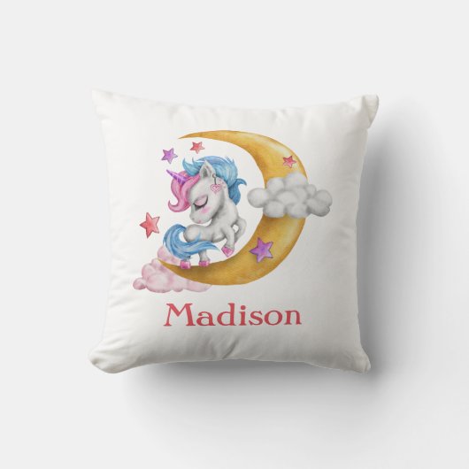 Persoonlijke Cute Girly Unicorn Maan Wolken Roze Kussen (Voorkant)