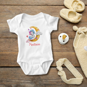 Persoonlijke Cute Girly Unicorn Maan Wolken Roze Romper