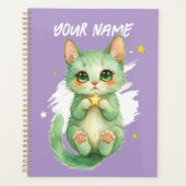 Persoonlijke Cute Groene Kitty Kat Planner (Voorkant)