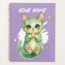 Persoonlijke Cute Groene Kitty Kat Planner