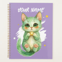 Persoonlijke Cute Groene Kitty Kat Planner