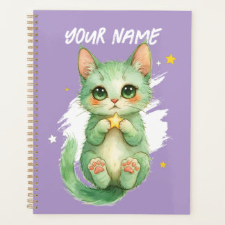Persoonlijke Cute Groene Kitty Kat Planner