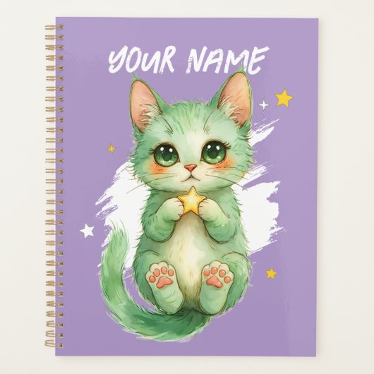 Persoonlijke Cute Groene Kitty Kat Planner (Voorkant)