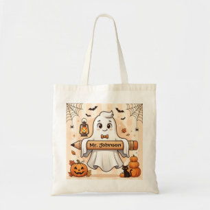 Persoonlijke Cute Halloween Geest Leraar Boodschap Tote Bag